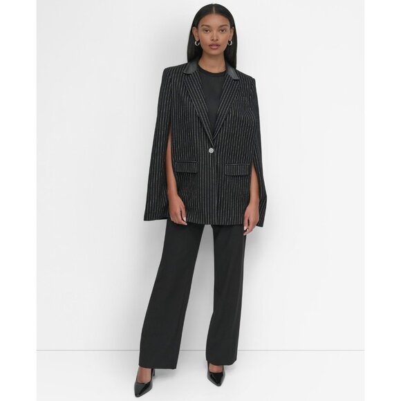 DKNY Women's Pinstriped Cape Jacket Black Size L MSRP $209 - Picture 3 of 5